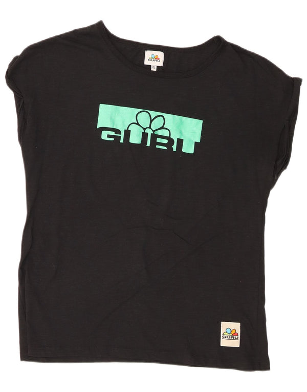T-shirt grafica da donna Guru Top UK 18 XL cotone nero