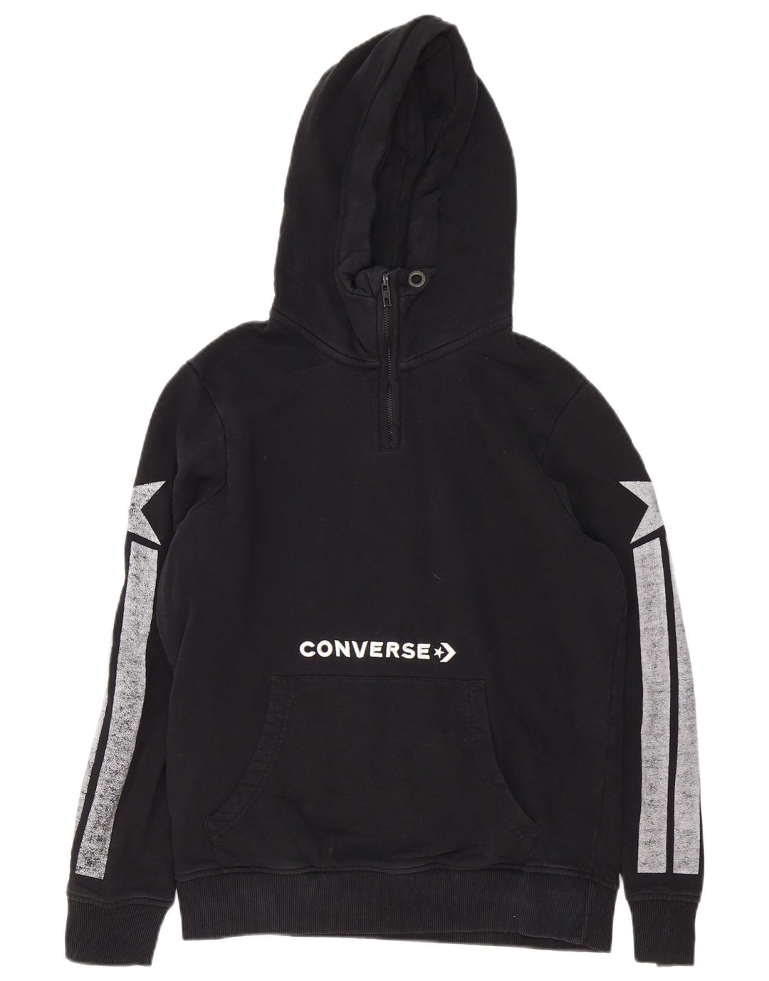 Maglione con cappuccio grafico da uomo con zip e collo Converse, color block medio nero