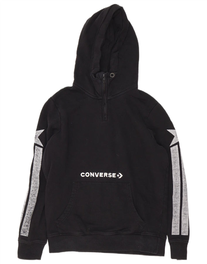 Maglione con cappuccio grafico da uomo con zip e collo Converse, color block medio nero