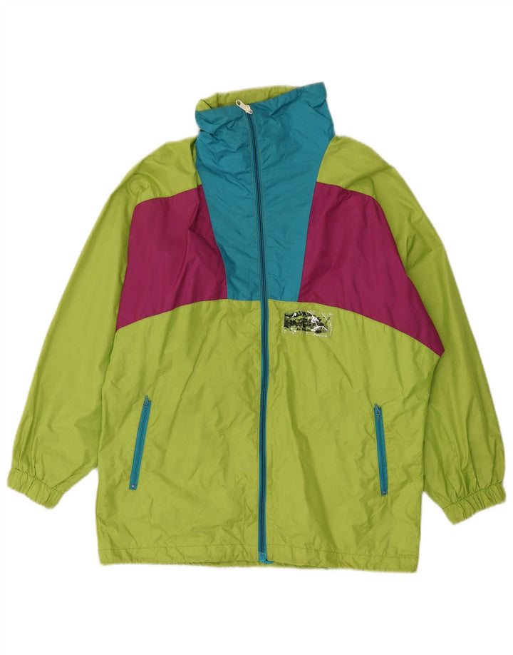 Giacca antipioggia vintage da donna con cappuccio UK 16 Large Green Colourblock in poliammide
