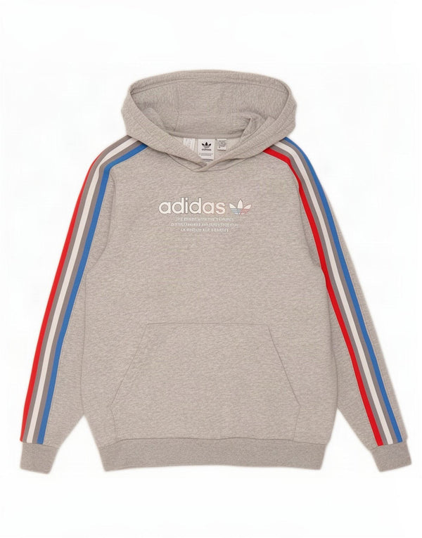 Felpa con cappuccio grafica Adidas da ragazzo 13-14 anni in cotone grigio screziato