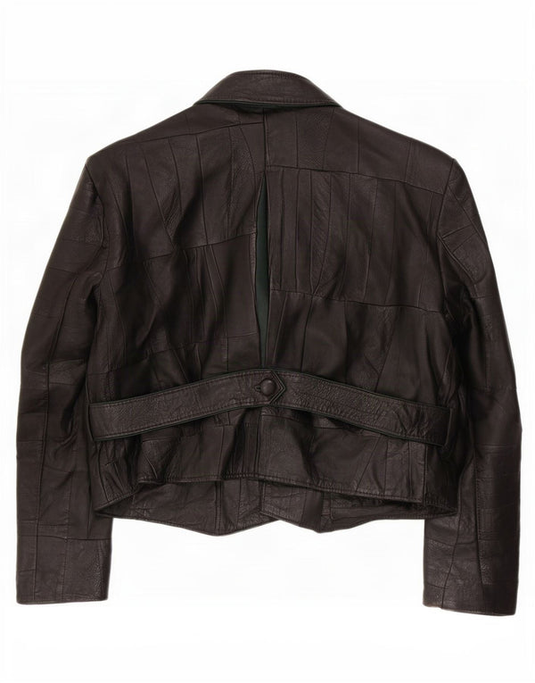Giacca blazer in pelle vintage da donna a 2 bottoni UK 10 piccola nera