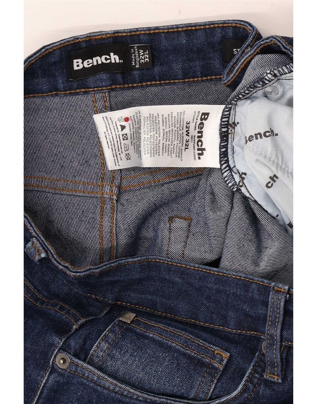 Bench Mens Straight Jeans W32 L32 Blue Cotton