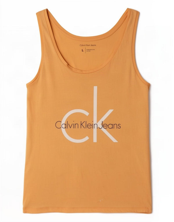 Canotta grafica da donna Calvin Klein Jeans UK 14 grande cotone giallo