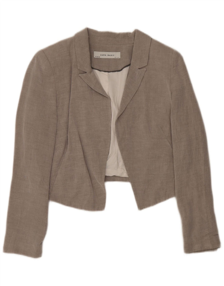 Giacca blazer corta aperta da donna Zara UK 12 Cotone grigio medio