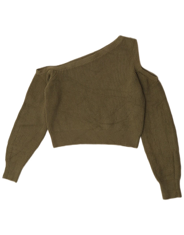 Maglione Zara da donna, corto, con scollo a barca, monospalla, UK 12, medio, kaki