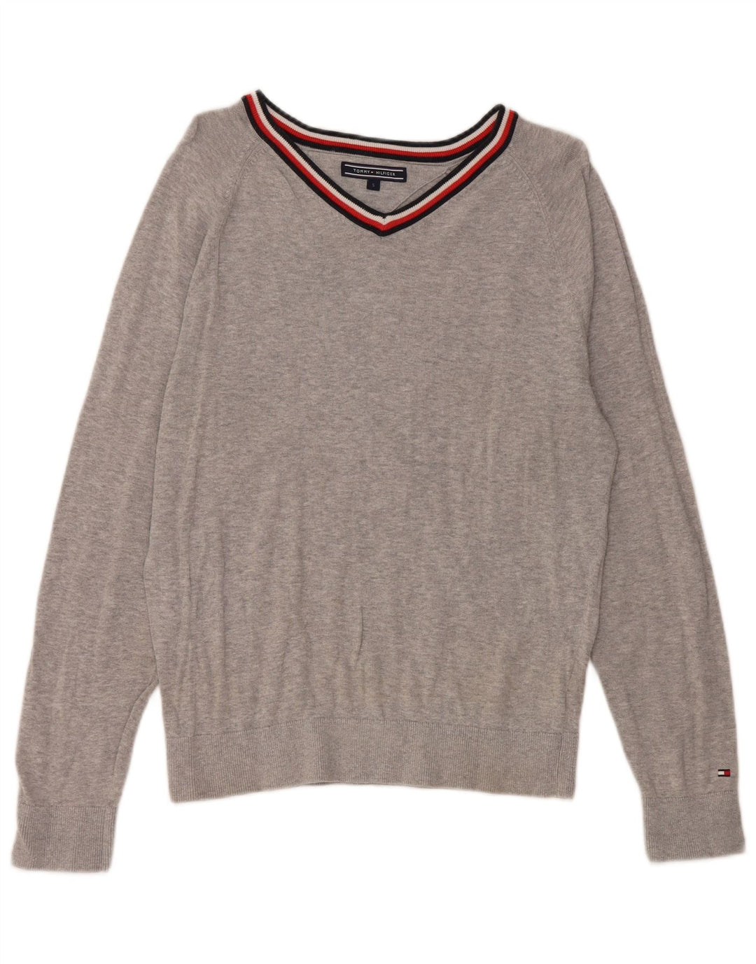 TOMMY HILFIGER Maglione da uomo con scollo a V piccolo cotone screziato grigio
