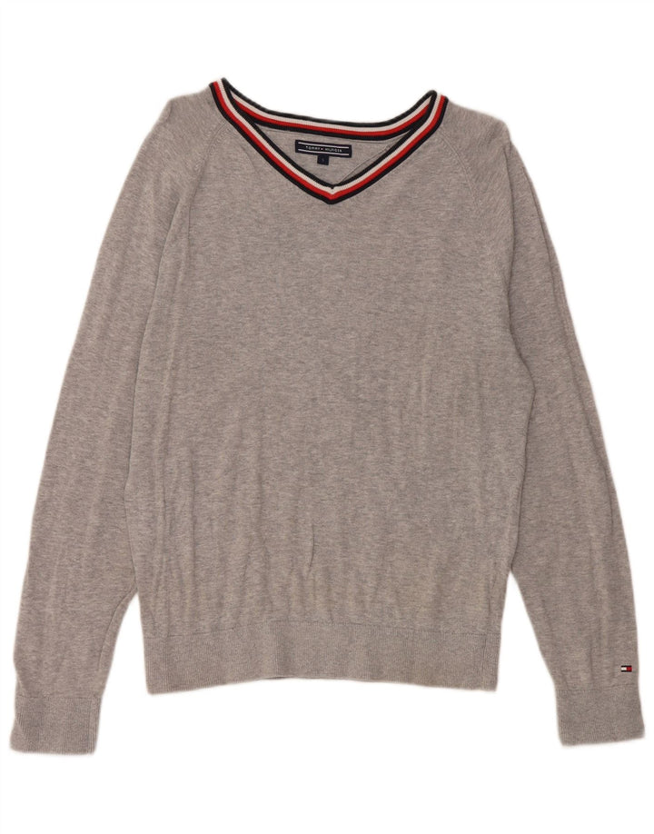 TOMMY HILFIGER Maglione da uomo con scollo a V piccolo cotone screziato grigio