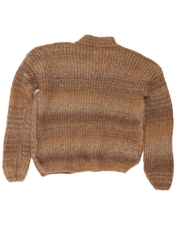 Maglione cardigan da donna vintage UK 16 grande marrone screziato