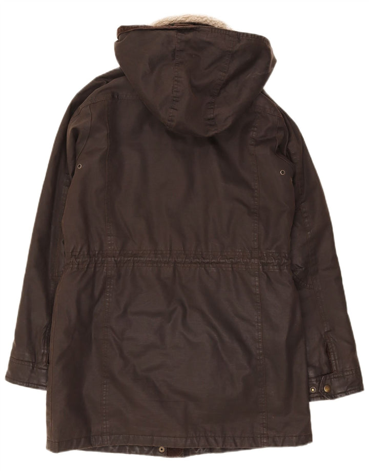FAT FACE Womens Wax Hooded Parka Jacket UK 8 Small Brown Cotton