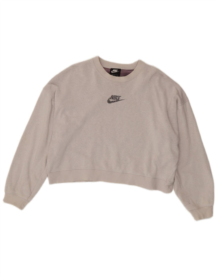 Felpa corta oversize da donna Nike, maglione UK 14, cotone grigio medio