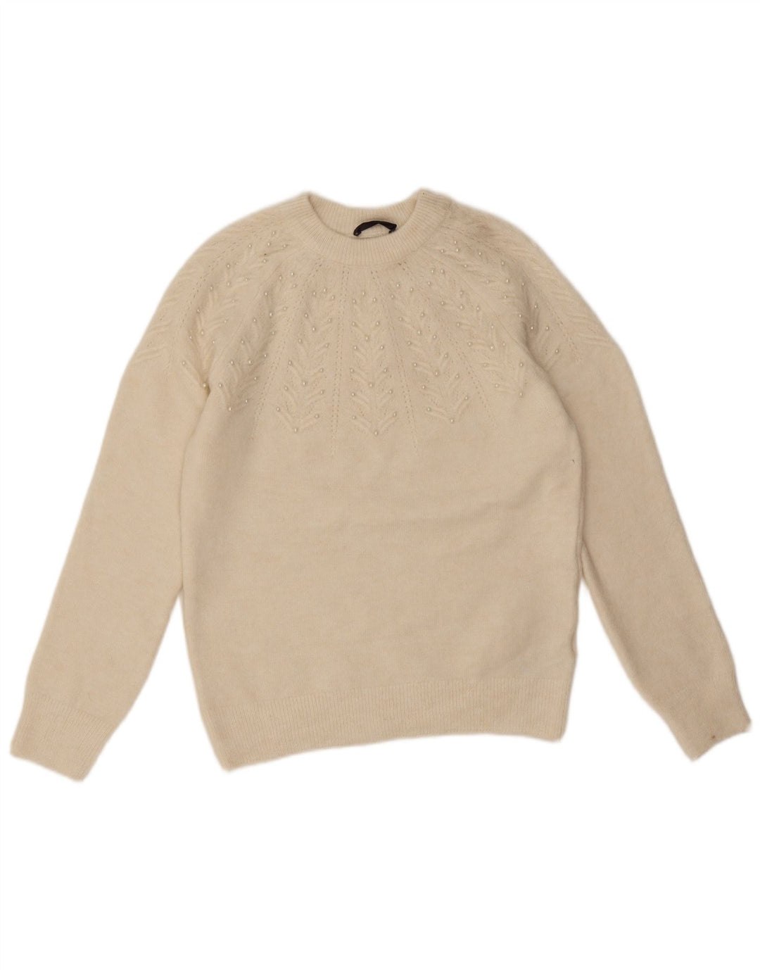 Maglione maglione girocollo da donna Marks & Spencer UK 10 piccolo bianco sporco