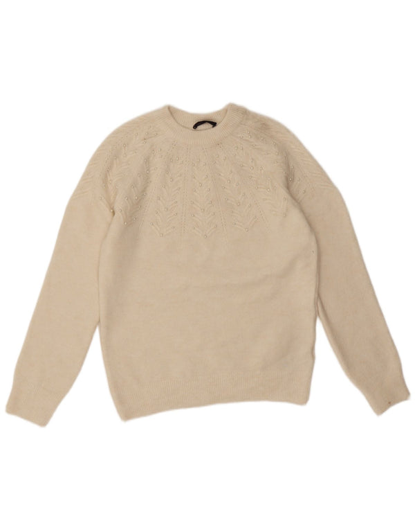 Maglione maglione girocollo da donna Marks & Spencer UK 10 piccolo bianco sporco