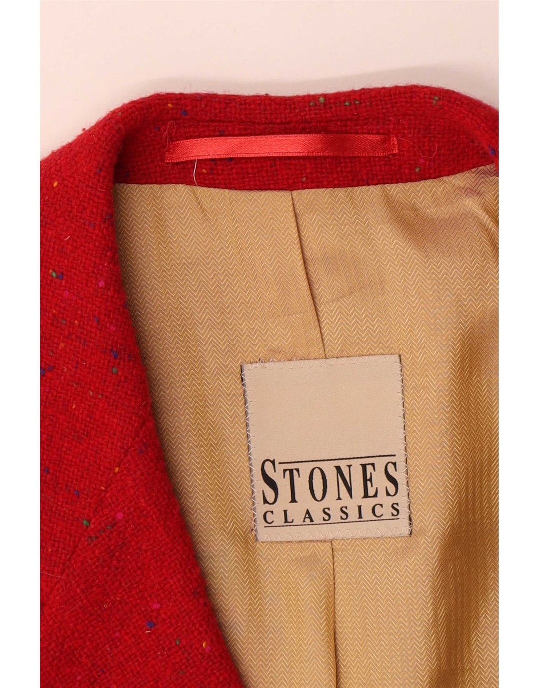 Giacca blazer vintage da uomo a 3 bottoni UK 40 grande rossa chiazzata