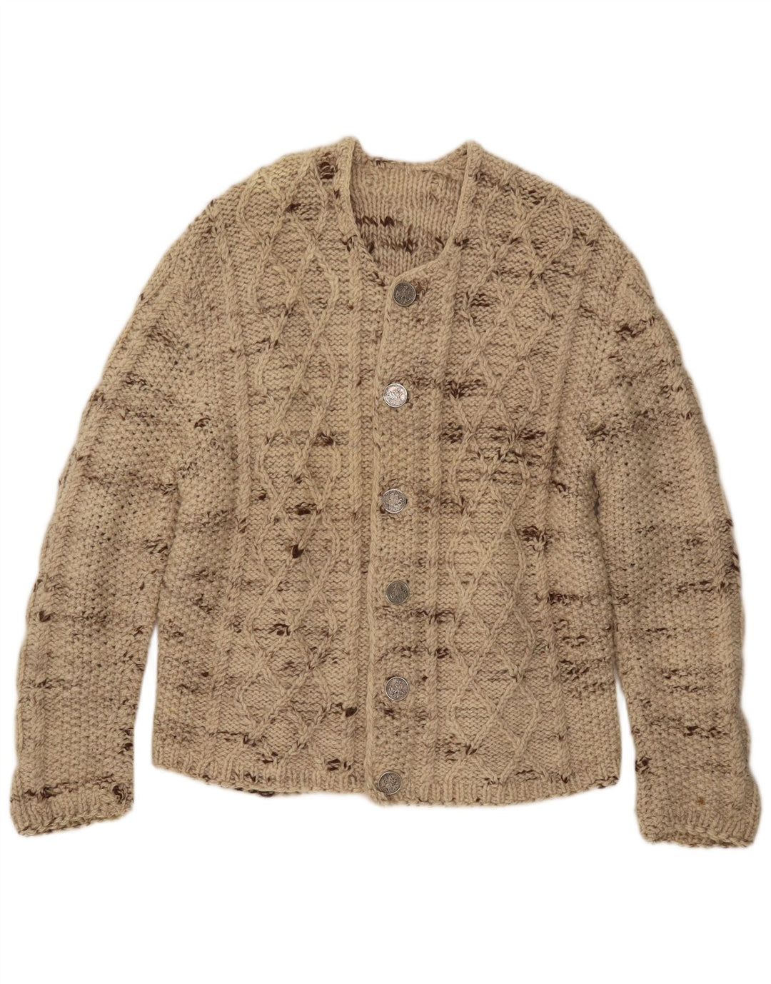 Maglione cardigan da uomo vintage grande beige screziato