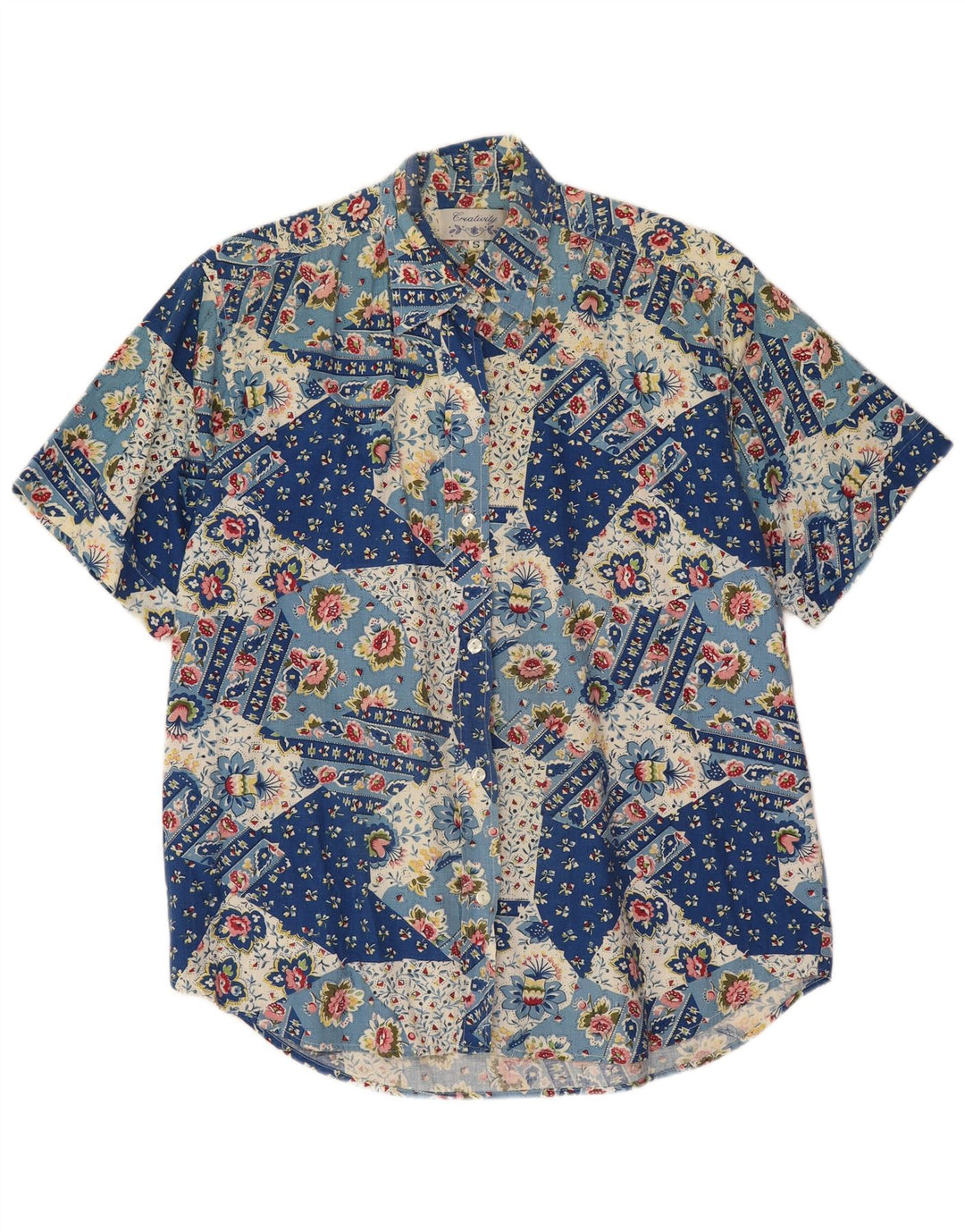 Camicia a maniche corte da donna Creativity UK 10 Piccolo cotone patchwork blu