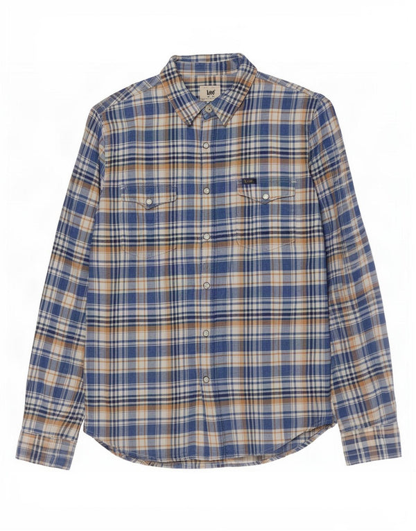 Camicia in flanella da uomo Lee in cotone a quadri blu medio