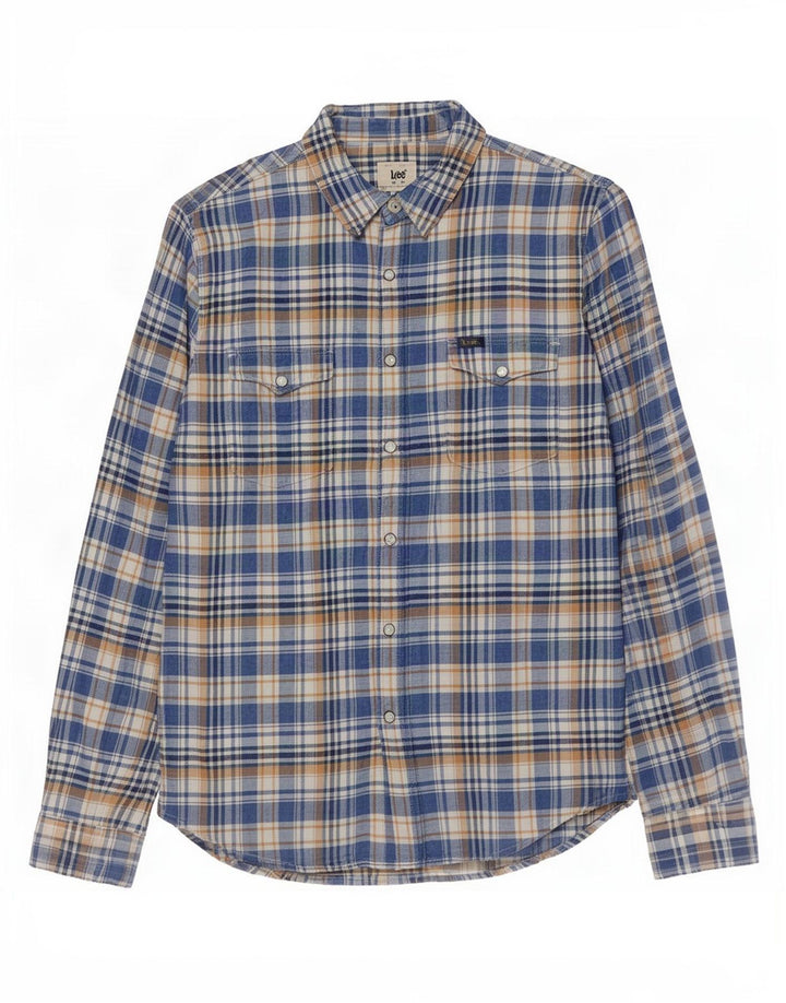 Camicia in flanella da uomo Lee in cotone a quadri blu medio