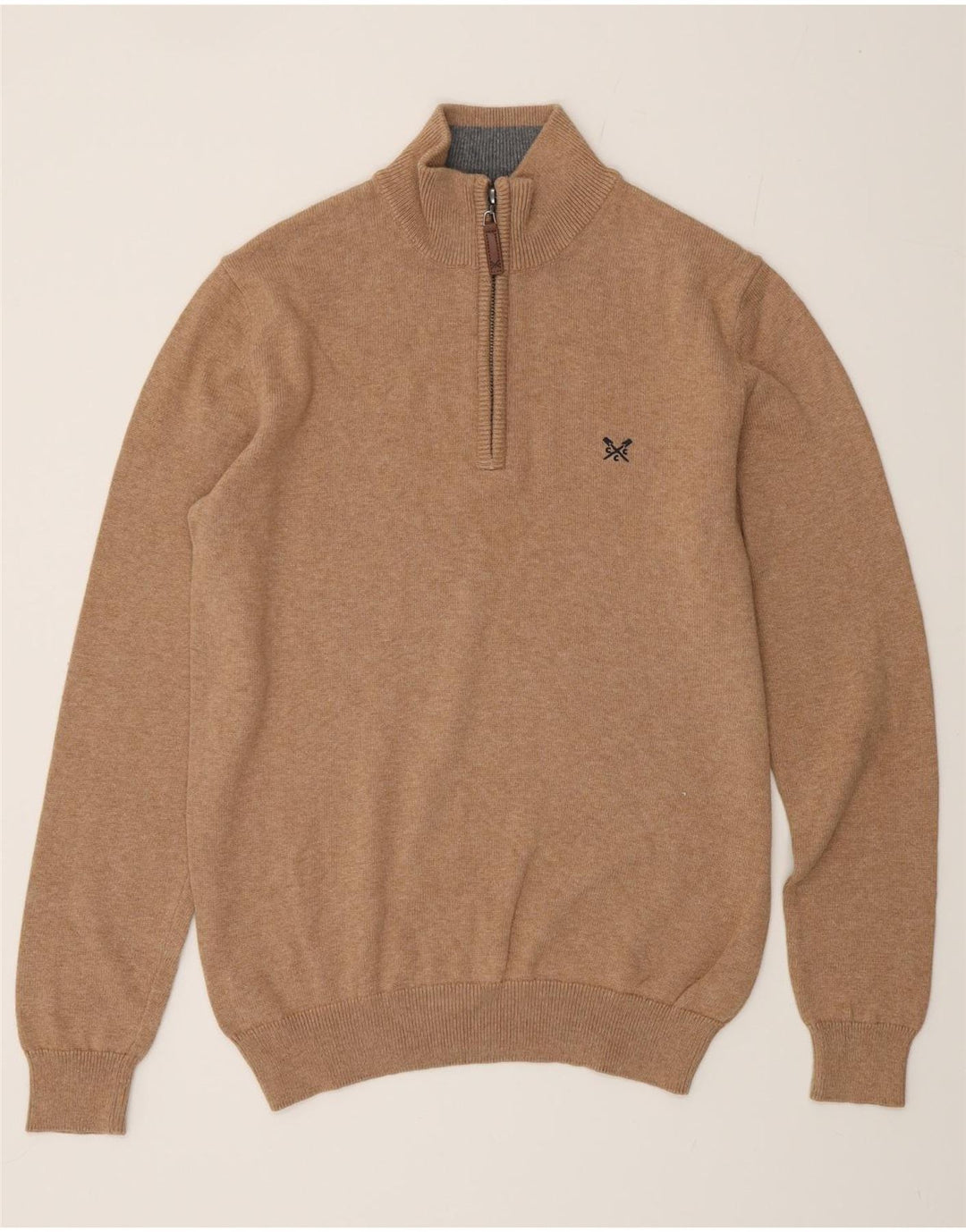 Crew Clothing Maglione da uomo con zip e collo piccolo in cotone beige