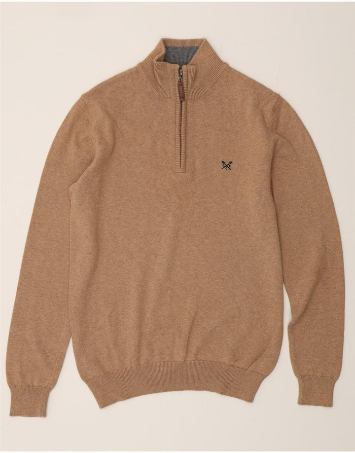Crew Clothing Maglione da uomo con zip e collo piccolo in cotone beige