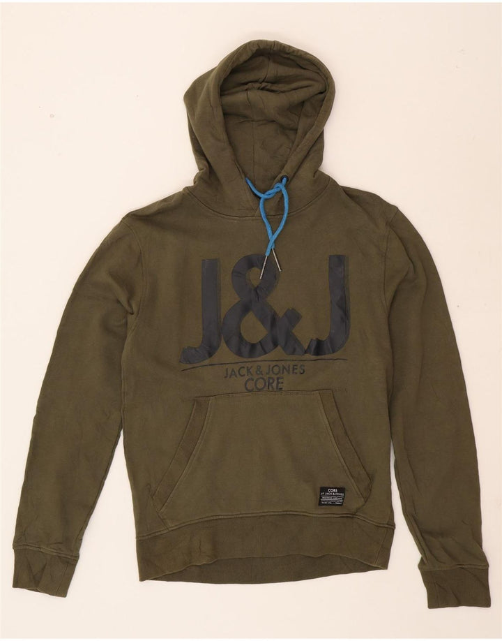 JACK & JONES Mens Graphic Hoodie Jumper Medium Khaki Cotton Vintage Jack & Jones and Second-Hand Jack & Jones from Messina Hembry 