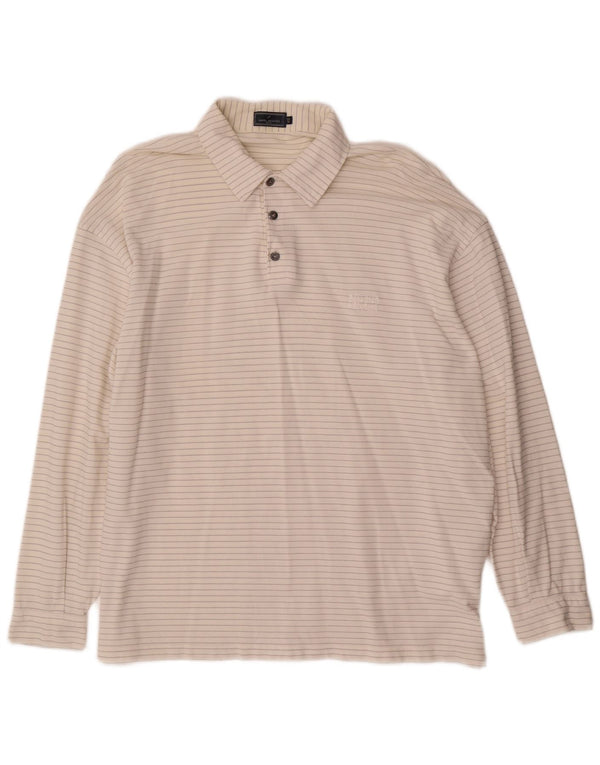 Daniel Hechter Mens Long Sleeve Rugby Polo Shirt EU 56 2XL White Striped
