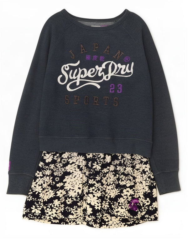 Abito maglione in felpa grafica da donna Superdry UK 16 grande blu navy