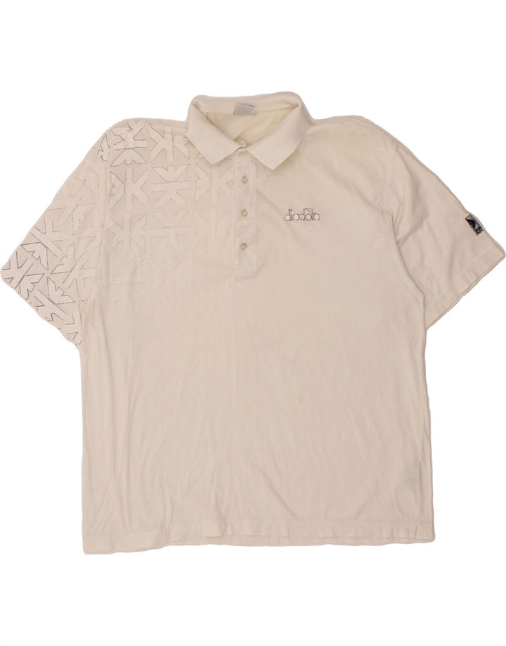 DIADORA Mens Abstract Pattern Graphic Polo Shirt Large White Cotton Vintage Diadora and Second-Hand Diadora from Messina Hembry 
