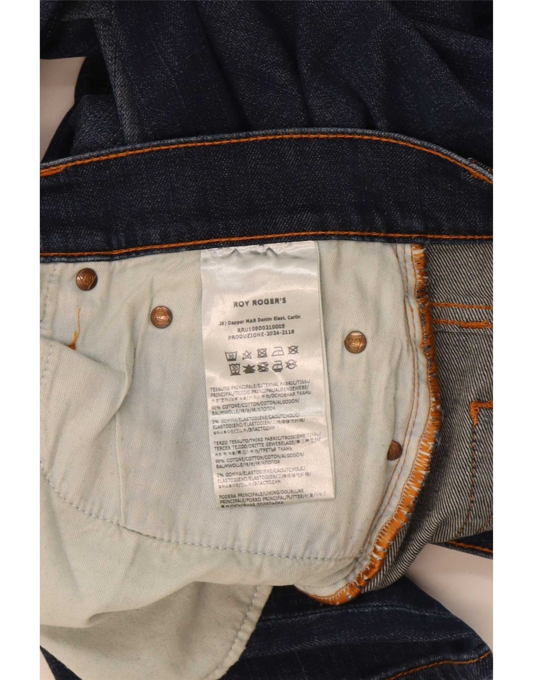 Jeans slim da uomo Roy Rogers W35 L30 cotone blu