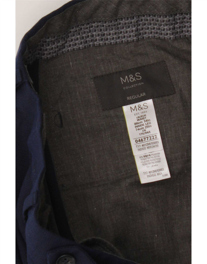 Pantaloni da abito dritti da uomo Marks & Spencer W34 L29 Lana blu navy