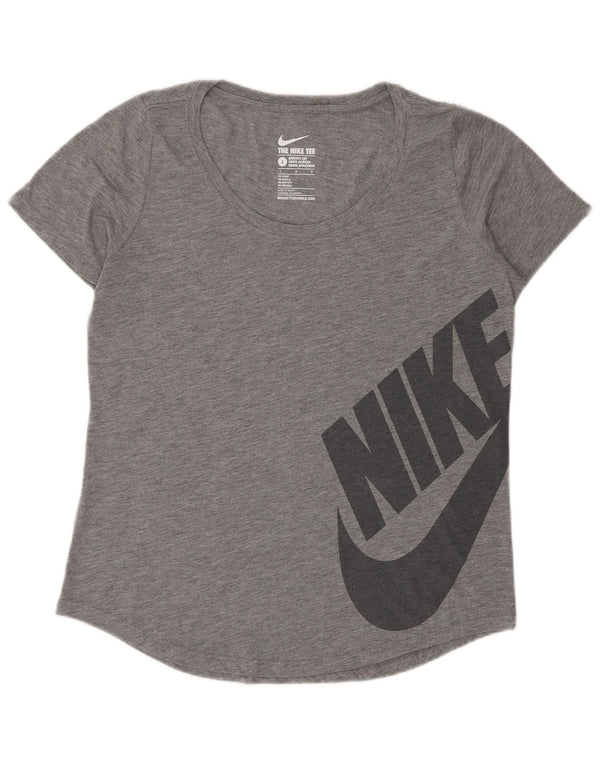 NIKE T-shirt grafica da donna con taglio atletico Top UK 14 Large Grigio Poliestere