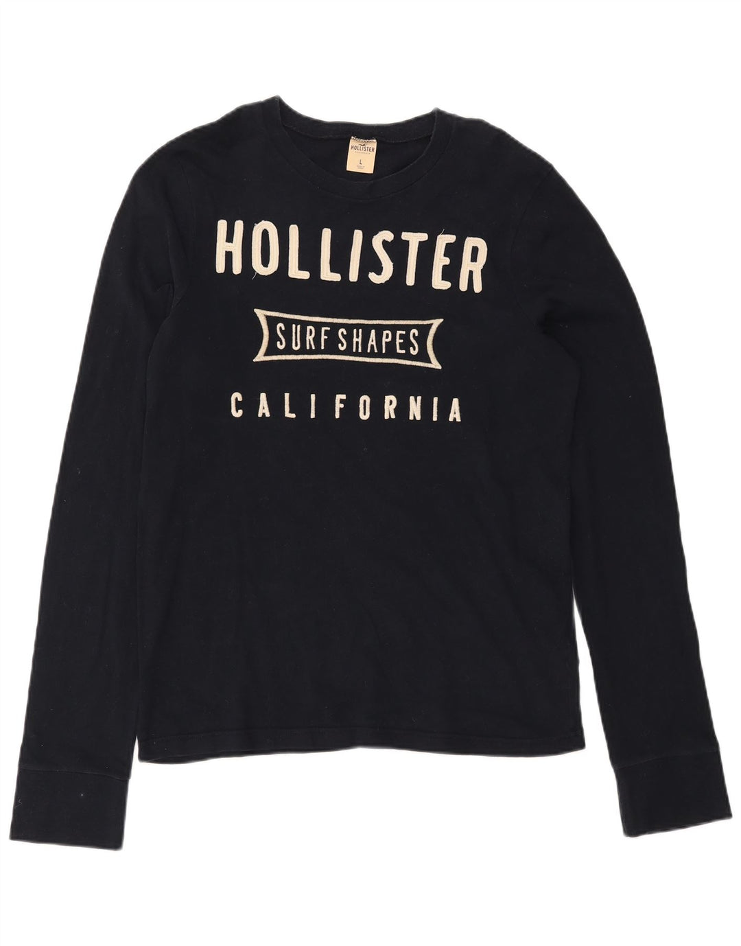 Top Hollister da uomo con grafica a maniche lunghe, grande, cotone nero