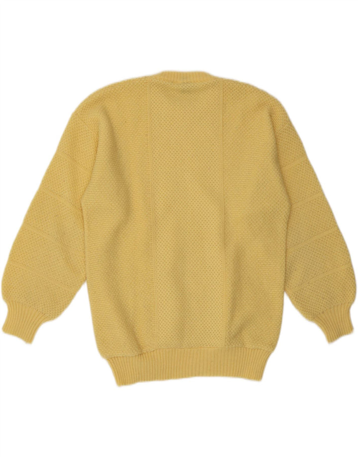 Maglione girocollo da uomo vintage grande in acrilico giallo