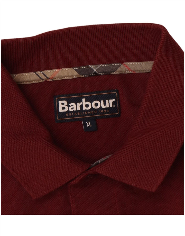 BARBOUR Polo da uomo a maniche lunghe XL in cotone bordeaux