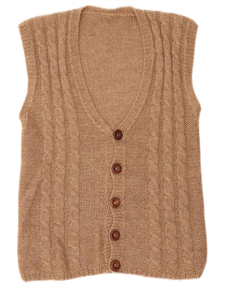 Maglione cardigan senza maniche vintage da uomo piccolo beige
