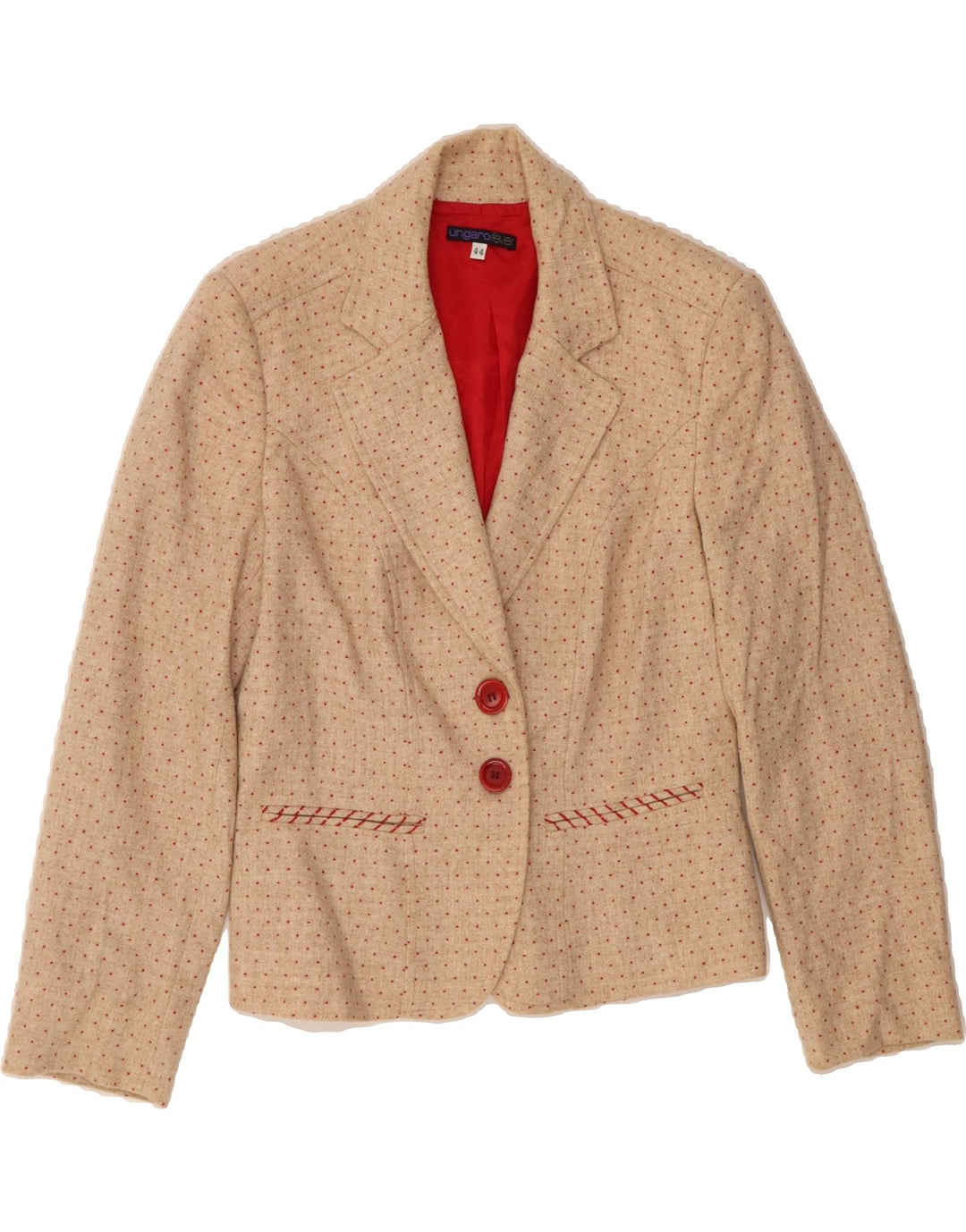 UNGARO Womens 2 Button Blazer Jacket IT 44 Medium Beige Spotted Wool Vintage Ungaro and Second-Hand Ungaro from Messina Hembry 