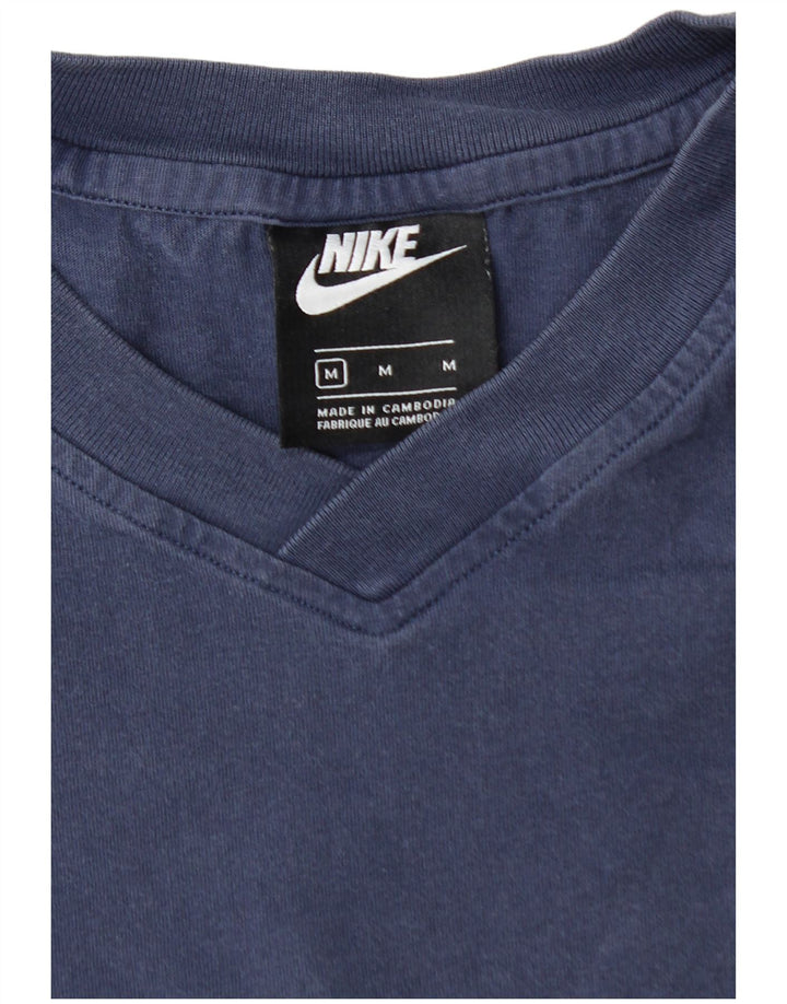 NIKE Mens Graphic T-Shirt Top Medium Navy Blue Colourblock Cotton