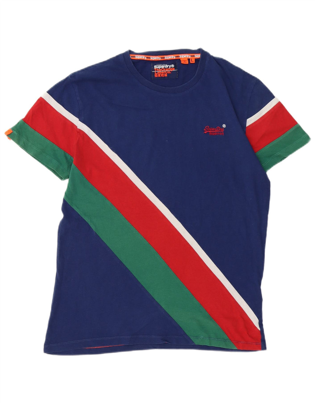 T-shirt da uomo SUPERDRY Top grande in cotone color block blu navy