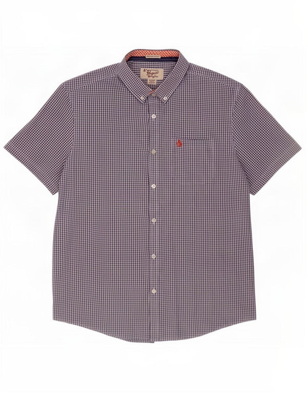 Penguin Camicia slim fit a maniche corte Heritage da uomo XL in cotone a quadretti blu