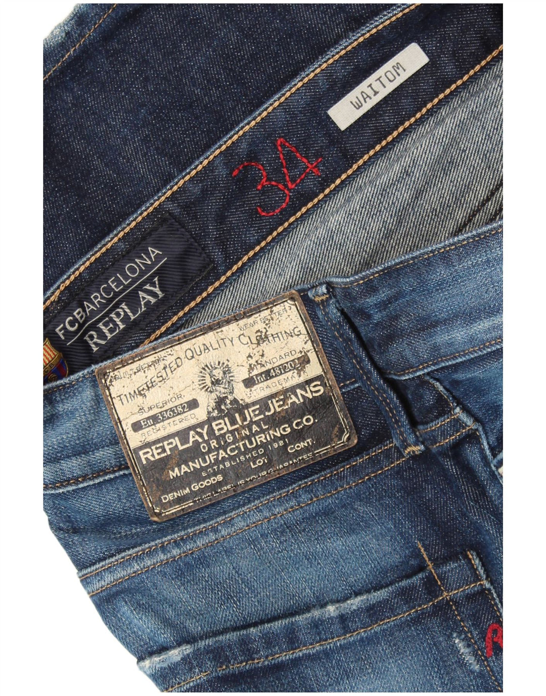 REPLAY Jeans dritti Waitom da uomo W34 L34 Blu Navy