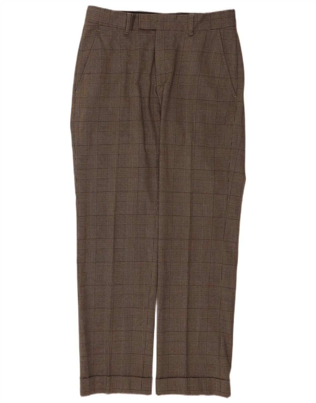 Pantaloni da abito dritti da uomo Zara EU 40 medi W31 L31 lana a quadri marrone