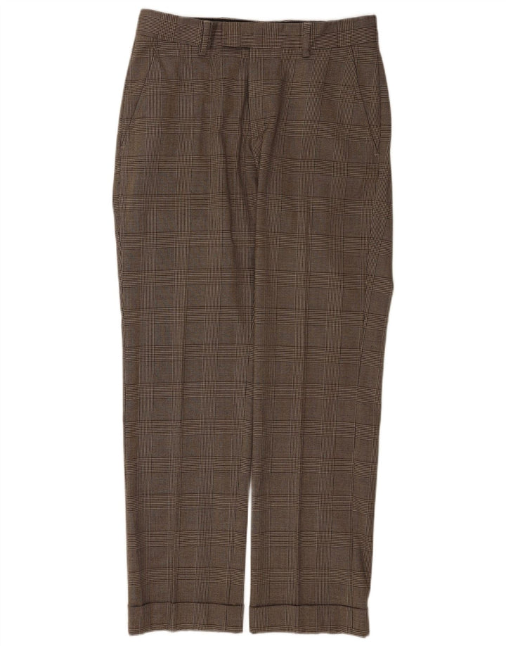 Pantaloni da abito dritti da uomo Zara EU 40 medi W31 L31 lana a quadri marrone