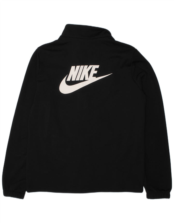 NIKE Boys Graphic Tracksuit Top Jacket 12-13 Years Large Black Polyester