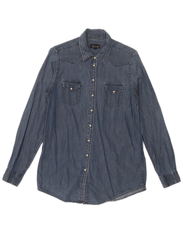 Camicia di jeans da donna Topshop UK 10 piccola cotone blu navy