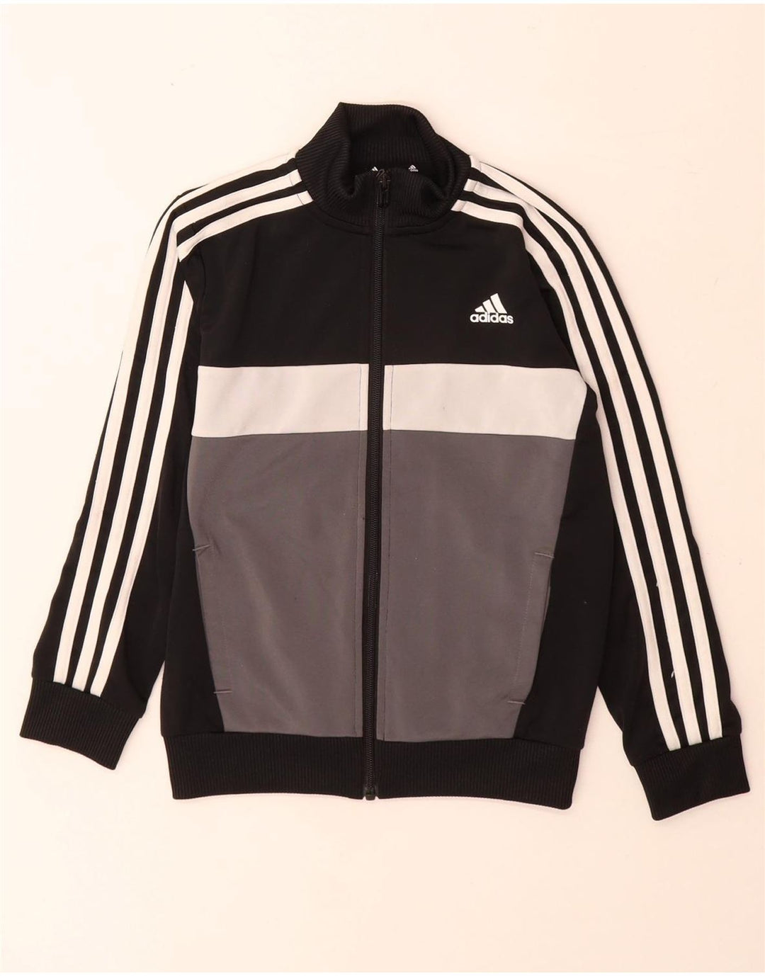 Giacca da tuta da ragazzo Adidas 7-8 anni in poliestere color block nero