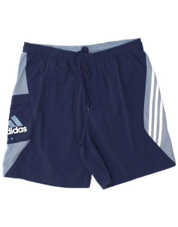 Pantaloncini sportivi da uomo Adidas XL in nylon color block blu navy
