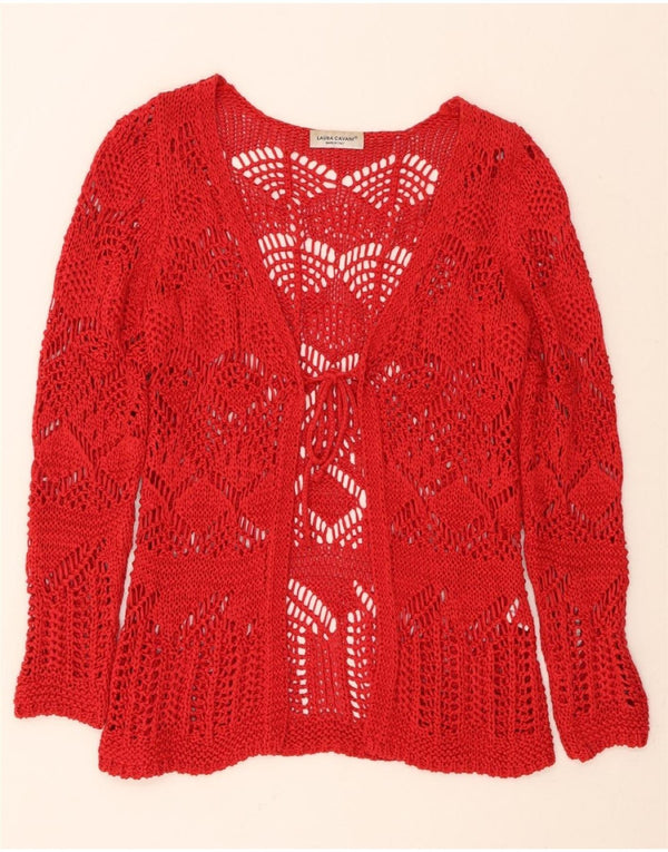 VINTAGE Womens Crochet Cardigan Top UK 14 Large Red Cotton