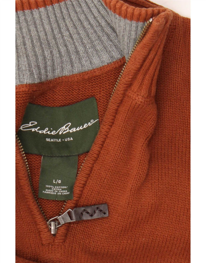 Eddie Bauer Maglione da uomo con zip e collo grande in cotone marrone