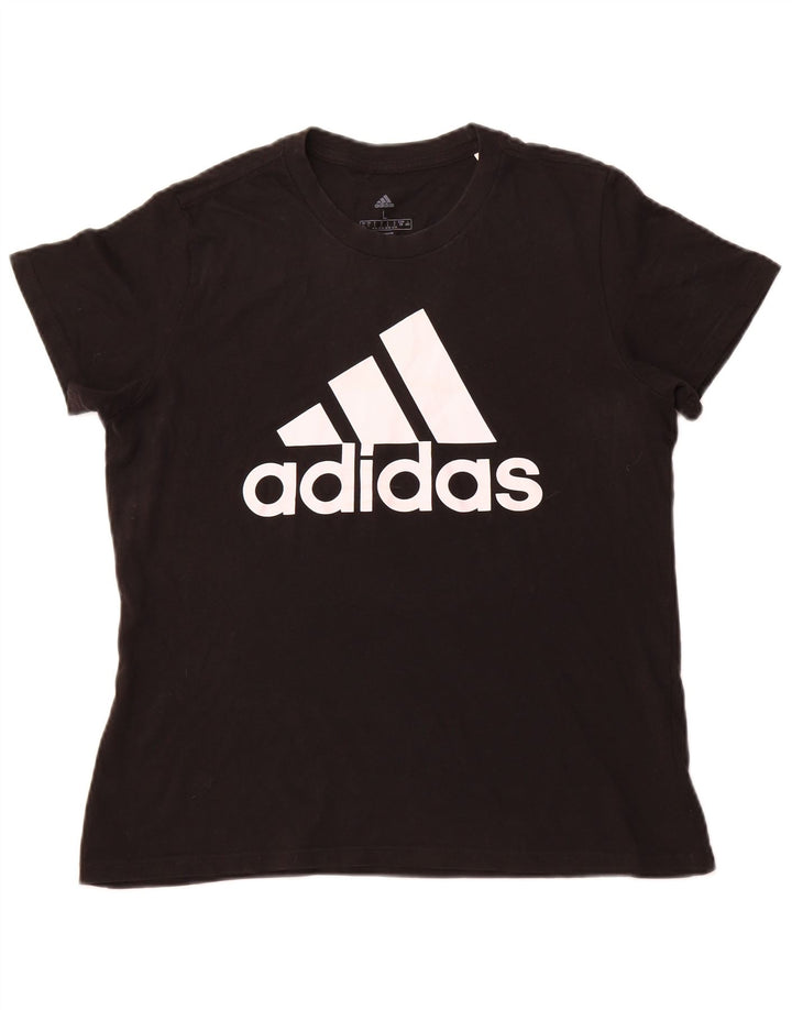 T-shirt grafica da donna ADIDAS Top UK 16/18 grande cotone nero