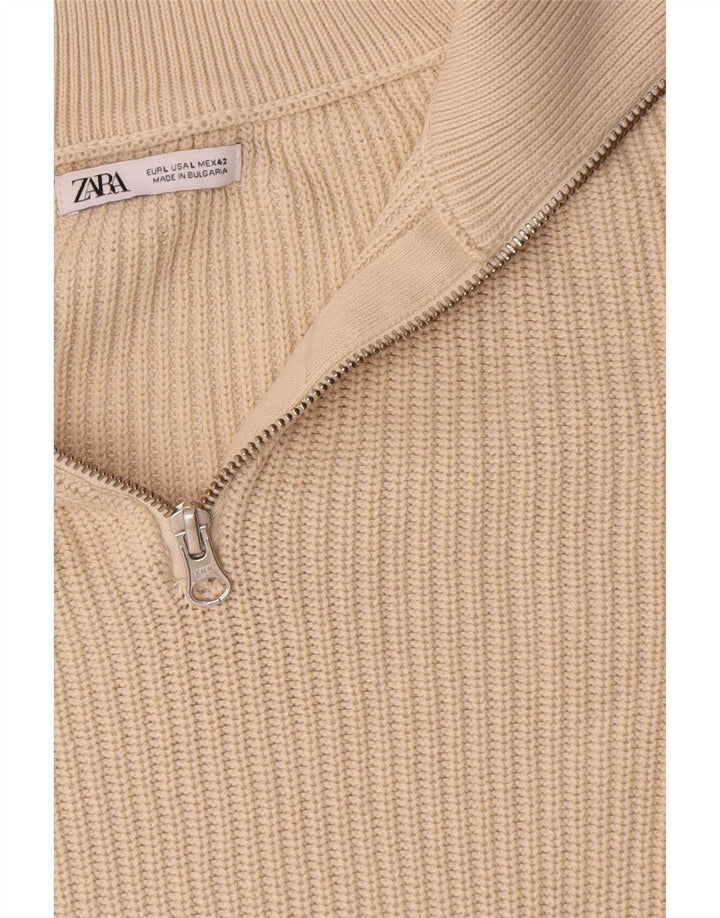 Maglione Zara da uomo con zip e collo grande in cotone beige